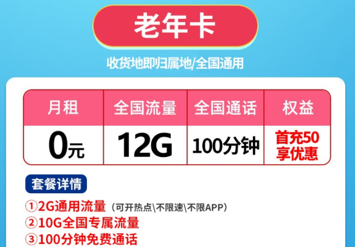 有沒有0月租的流量卡？聯通老年卡、親情卡0月租有流量包免費通話