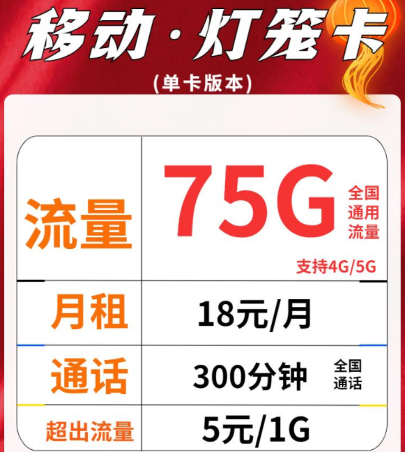 移動流量卡單卡、副卡套餐介紹|移動燈籠卡、和家卡|18元、28元月租