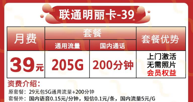可以領視頻會員的聯通流量卡又來啦！205G純通用+200分鐘語音+會員|聯通明麗卡